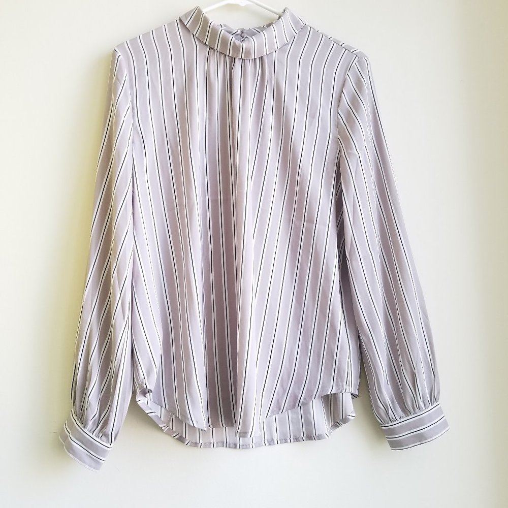 Ann Taylor Striped Shirt Blouse Taupe NWT w flaw
